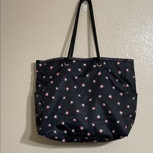 Victoria's Secret Black Tote with Pink Floral Design